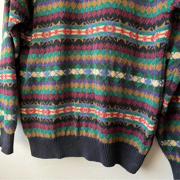 Mens vtg Sweater fair isle Henley collar 90s preppy cottage goblin retro plaid - Picture 9 of 10
